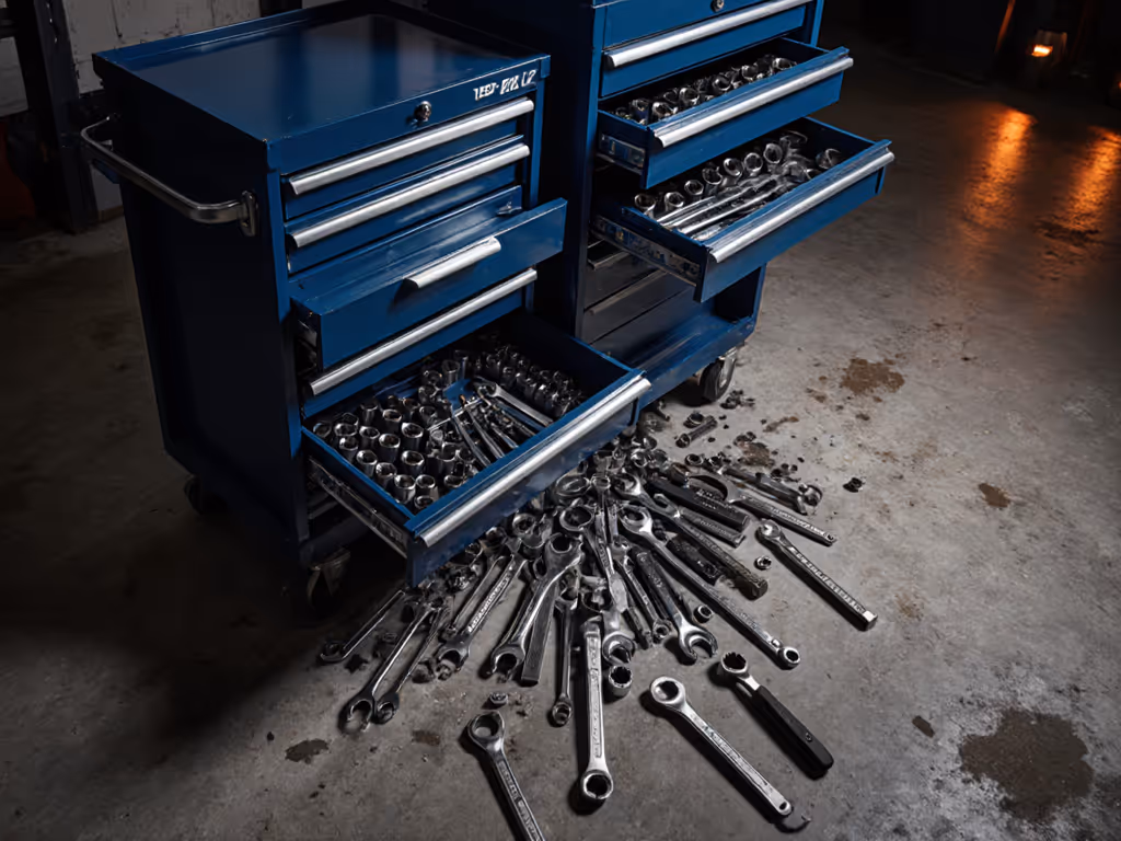 job_site_tool_chaos_showing_scattered_tools_and_rattled_drawers